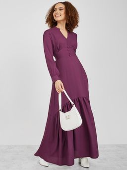 Styli - Long Sleeves Textured A-Line Maxi Dress